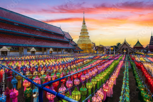 Colorful Lamp Festival and Lantern in Loi Krathong at Wat Phra That Hariphunchai, Lamphun Province © Southtownboy Studio