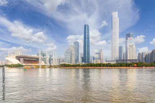 Guangzhou city scenery and business modern building with blue sky background, Guangzhou