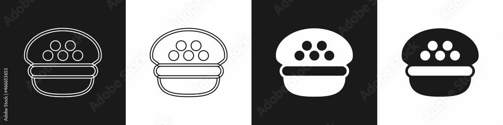 Set Taxi driver cap icon isolated on black and white background. Vector Set Taxi driver cap icon isolated on black and white background. Vector