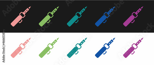 Set Soldering iron icon isolated on black and white background. Vector
