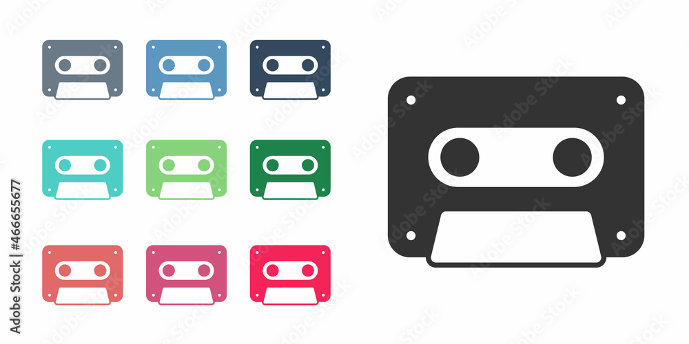 Black Retro audio cassette tape icon isolated on white background. Set icons colorful. Vector Black Retro audio cassette tape icon isolated on white background. Set icons colorful. Vector
