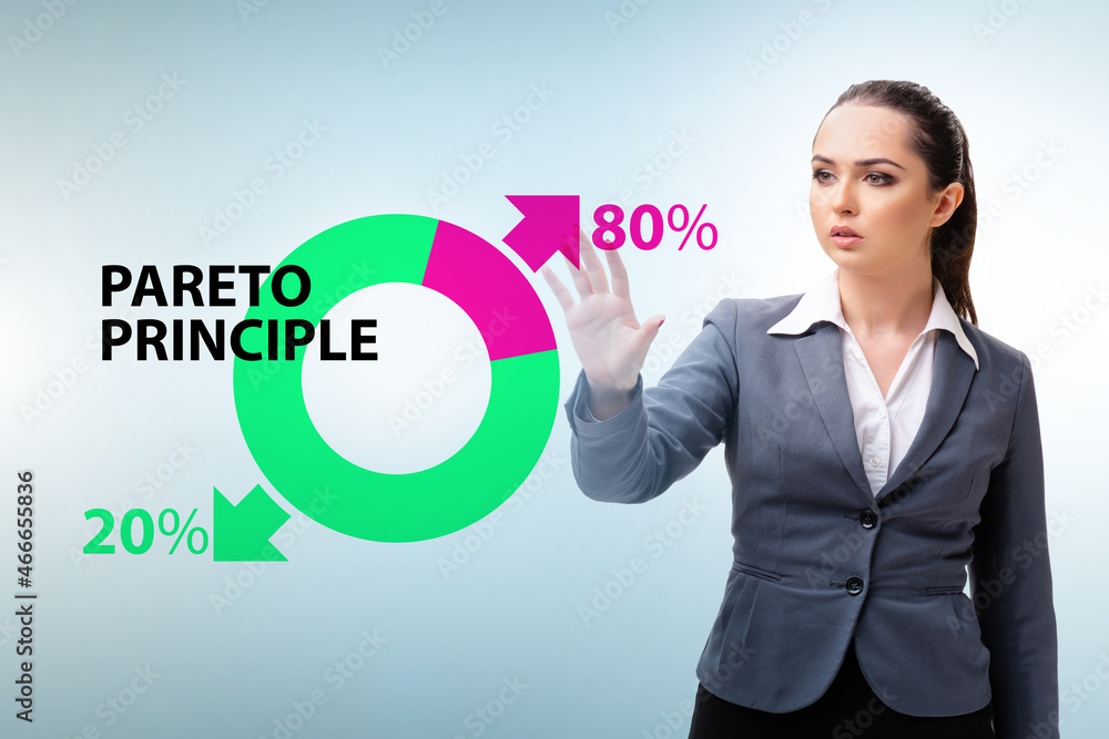 Businesswoman in pareto rule illustration Businesswoman in pareto rule illustration