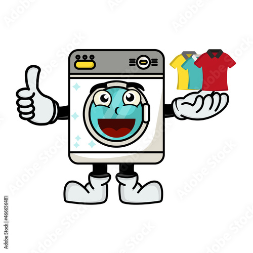 Illustration washing machine mascot cartoon character. illustration flat style. suitable for promotion of washing machine products, laundry, prints design, children book etc. design template vector