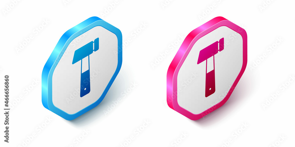 Isometric Hammer icon isolated on white background. Tool for repair. Hexagon button. Vector Isometric Hammer icon isolated on white background. Tool for repair. Hexagon button. Vector