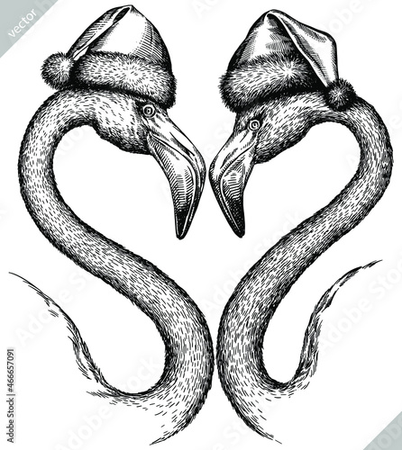 black and white engrave isolated flamingo vector illustration
