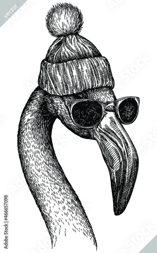 black and white engrave isolated flamingo vector illustration