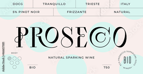 Minimal Label. Set of modern wine tag, label for brand, logo, sticker winery. Template design minimal label, tag or card with text modern font Prosecco Wine. Typographic wine tag. Vector Illustration