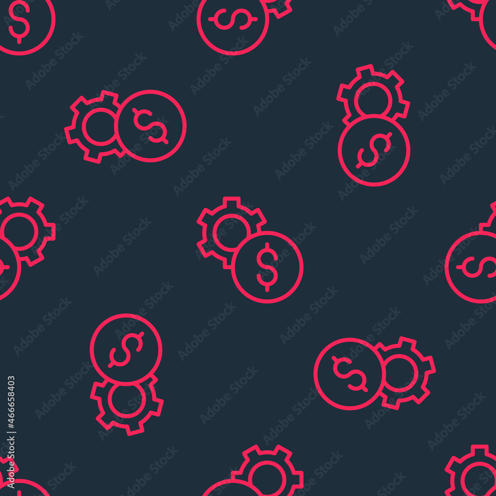 Red line Gear with dollar symbol icon isolated seamless pattern on black background. Business and finance conceptual icon. Vector Red line Gear with dollar symbol icon isolated seamless pattern on black background. Business and finance conceptual icon. Vector