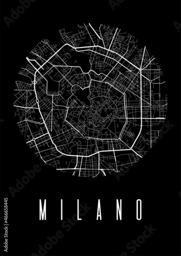 Fotografie, Obraz Milan map vector black poster