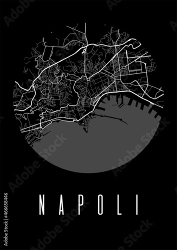 Fotografie, Obraz Naples map vector black poster