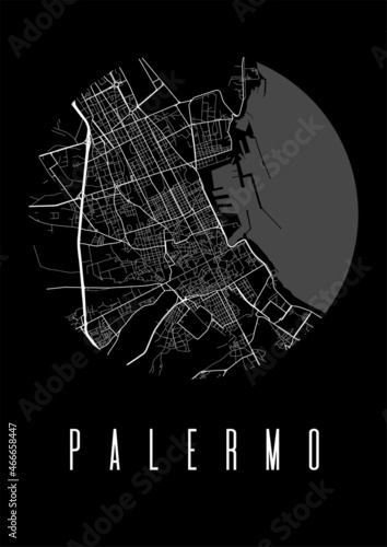 Fotografia Palermo map vector black poster