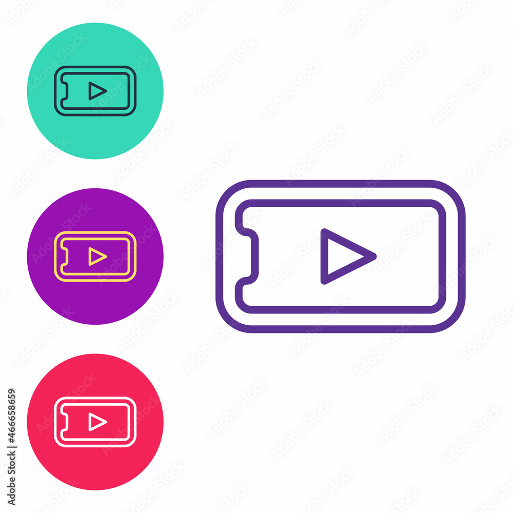 Set line Online play video icon isolated on white background. Smartphone and film strip with play sign. Set icons colorful. Vector Set line Online play video icon isolated on white background. Smartphone and film strip with play sign. Set icons colorful. Vector
