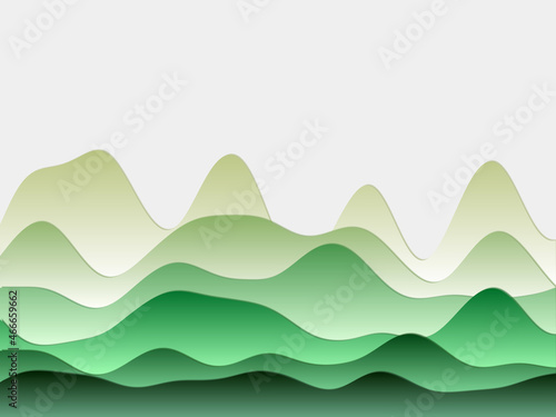 Abstract mountains background. Curved layers in yellow green colors. Papercut style hills. Trendy vector illustration.
