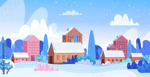 winter town snowy residential houses area cityscape background