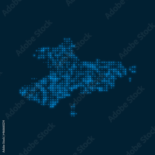 Union Island dotted glowing map. Shape of the island with blue bright bulbs. Vector illustration.