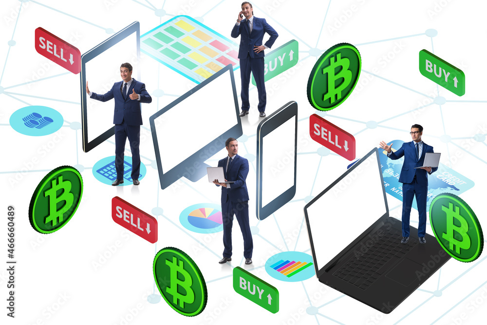 Cryptocurrency trading concept with business people Cryptocurrency trading concept with business people
