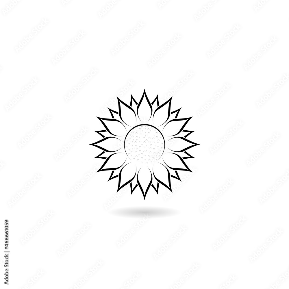 Sunflower icon with shadow for web design isolated on white background Sunflower icon with shadow for web design isolated on white background