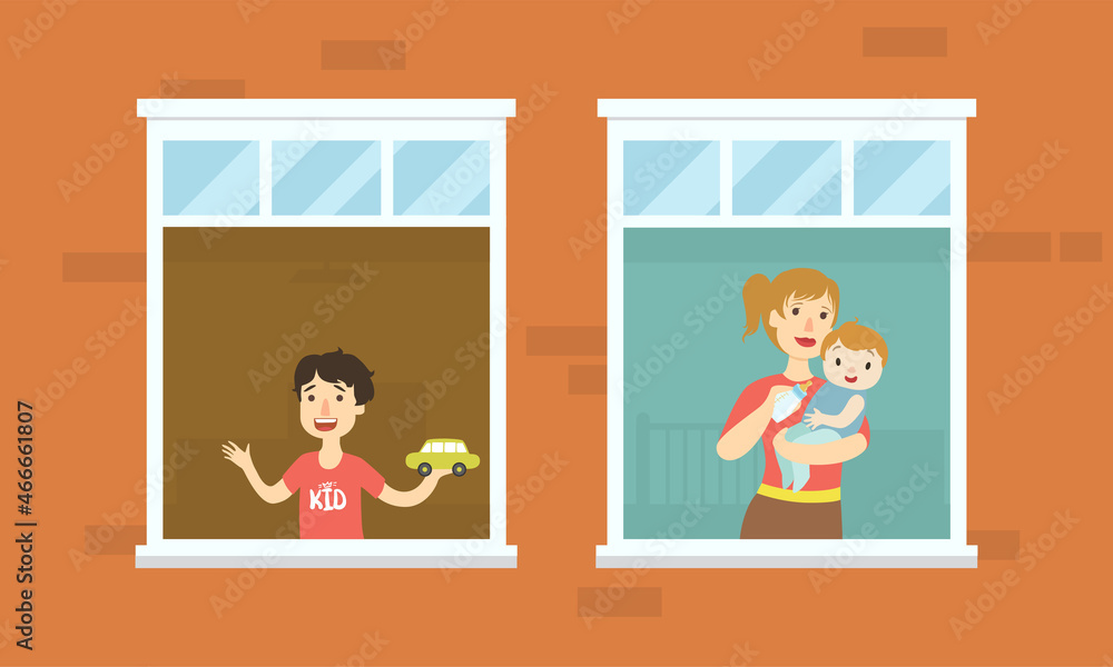 People Character Looking Out from Open Window Vector Illustration People Character Looking Out from Open Window Vector Illustration