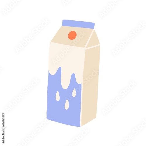 Milk in carton pack. Pasteurized dairy product in abstract cardboard package. Fresh cream in paper box. Colored flat vector illustration isolated on white background