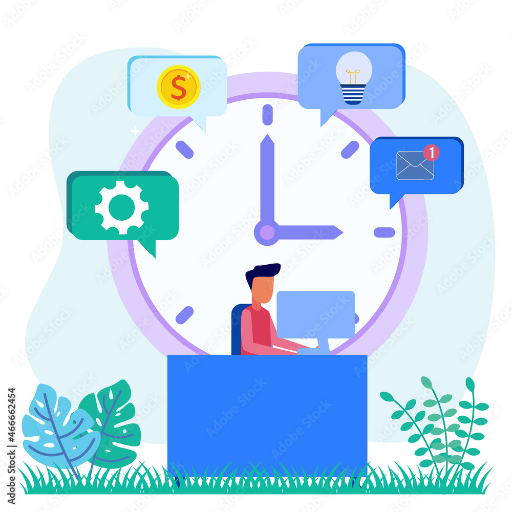 Illustration vector graphic cartoon character of time management Illustration vector graphic cartoon character of time management