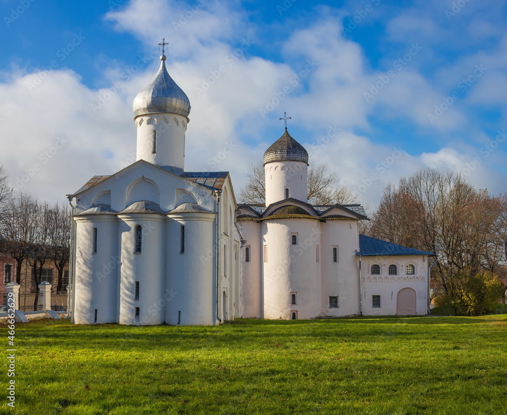 Orthodox ancient temple in Velikiy Novgorod. Russia.