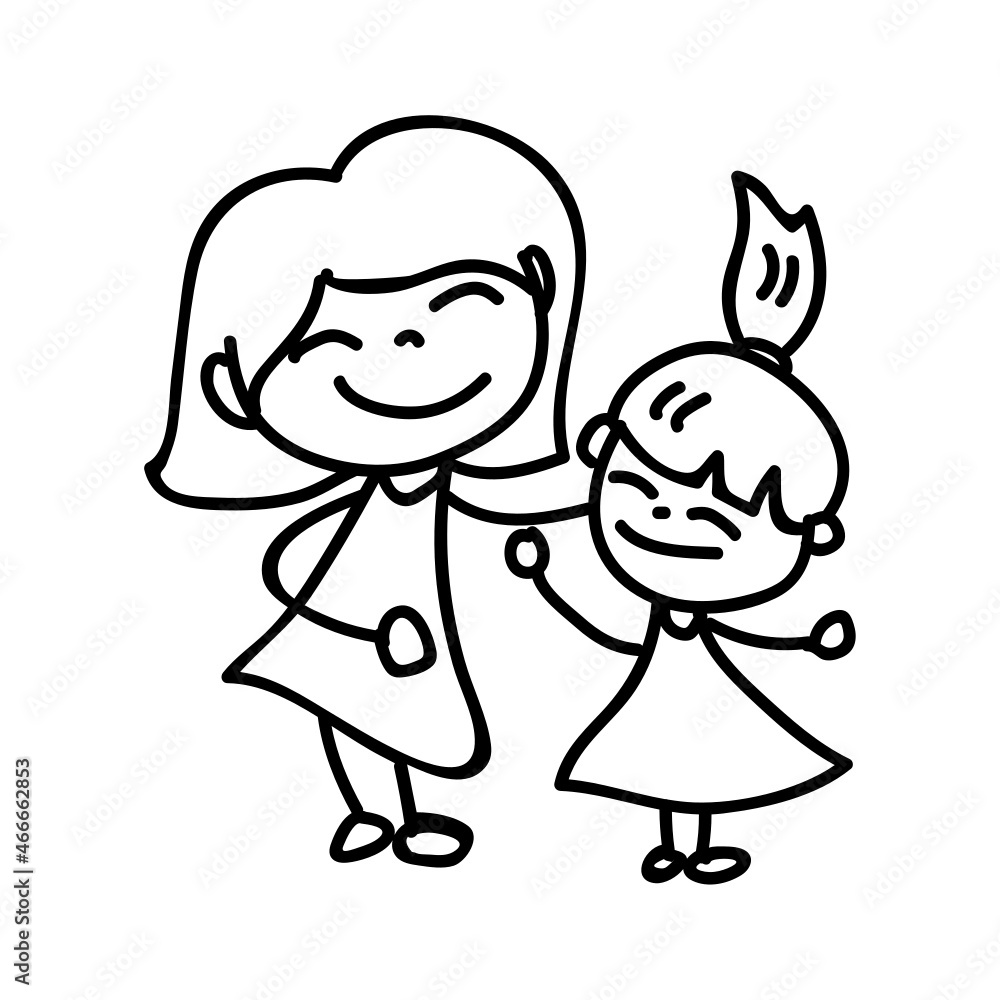 family character_mom and girl hand drawn family character_mom and girl hand drawn