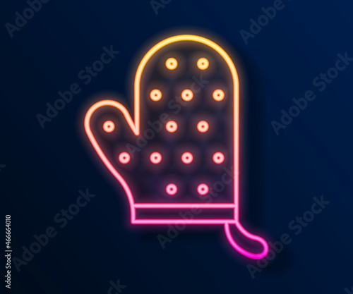 Glowing neon line Oven glove icon isolated on black background. Kitchen potholder sign. Cooking glove. Vector