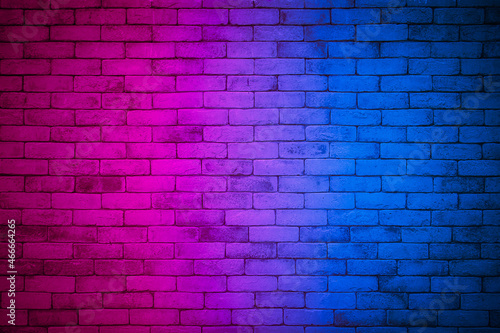 Lighting effect red and blue on empty brick wall background. Backdrop decoration party happy new year happiness.