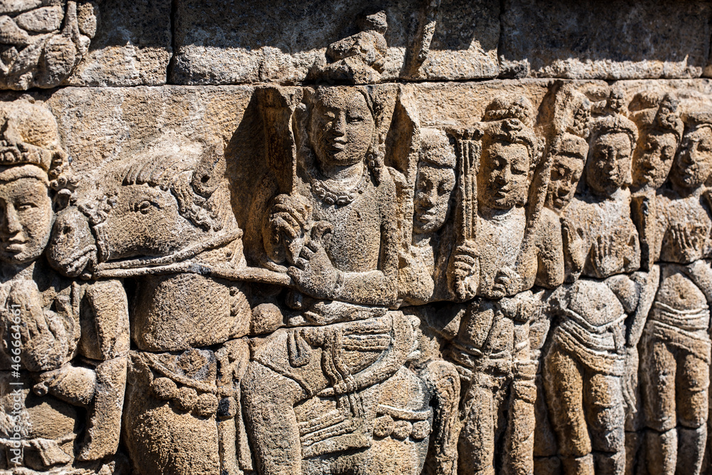 23 May 2008, Magelang, Java, Indonesia: Panel Relief on Borobudur Temple, Indonesia 23 May 2008, Magelang, Java, Indonesia: Panel Relief on Borobudur Temple, Indonesia