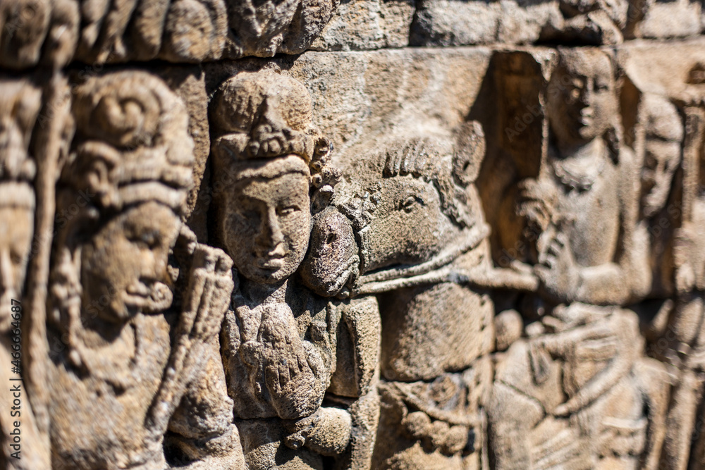 23 May 2008, Magelang, Java, Indonesia: Panel Relief on Borobudur Temple, Indonesia