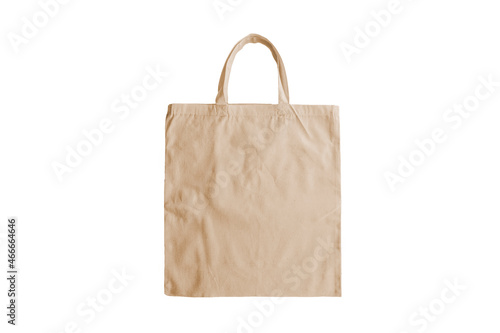 Eco Friendly Beige Colour Fashion Canvas Tote Bag Isolated on White Background. Reusable Bag for Groceries and Shopping. Design Template for Mock-up. Front View.Zero waste concept.3d rendering.