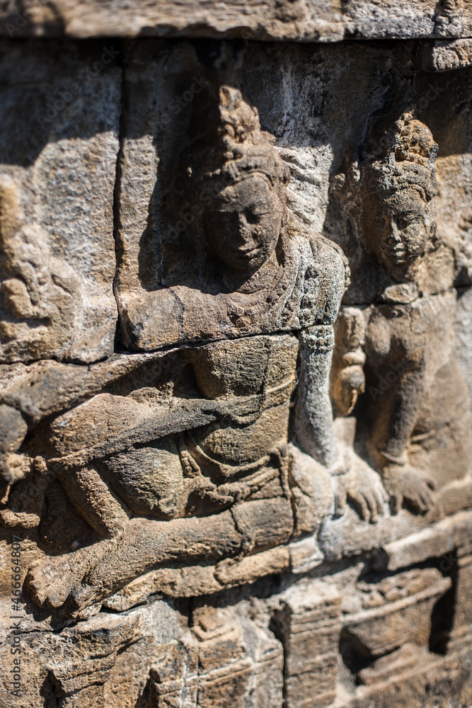 23 May 2008, Magelang, Java, Indonesia: Panel Relief on Borobudur Temple, Indonesia