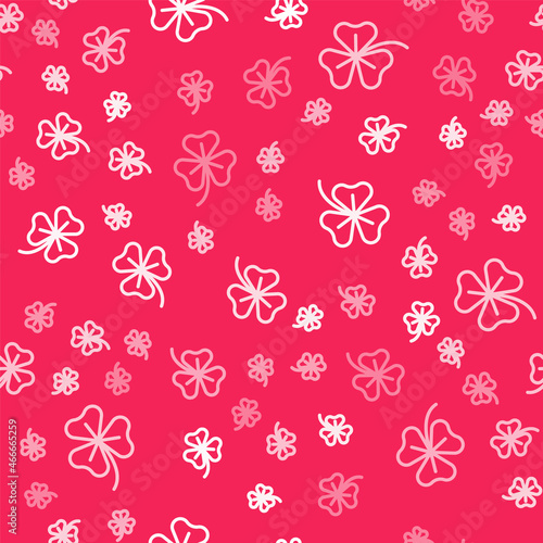 Wallpaper Mural White line Clover trefoil leaf icon isolated seamless pattern on red background. Happy Saint Patricks day. National Irish holiday. Vector Torontodigital.ca
