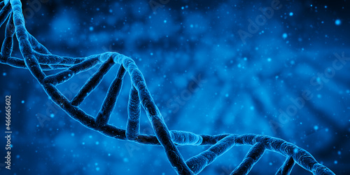 Blue DNA structure science research biology and medical concept. 3d render illustration