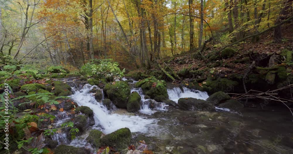 Mountain stream with small and waterfalls in autumn, Zumberak, Croatia Mountain stream with small and waterfalls in autumn, Zumberak, Croatia
