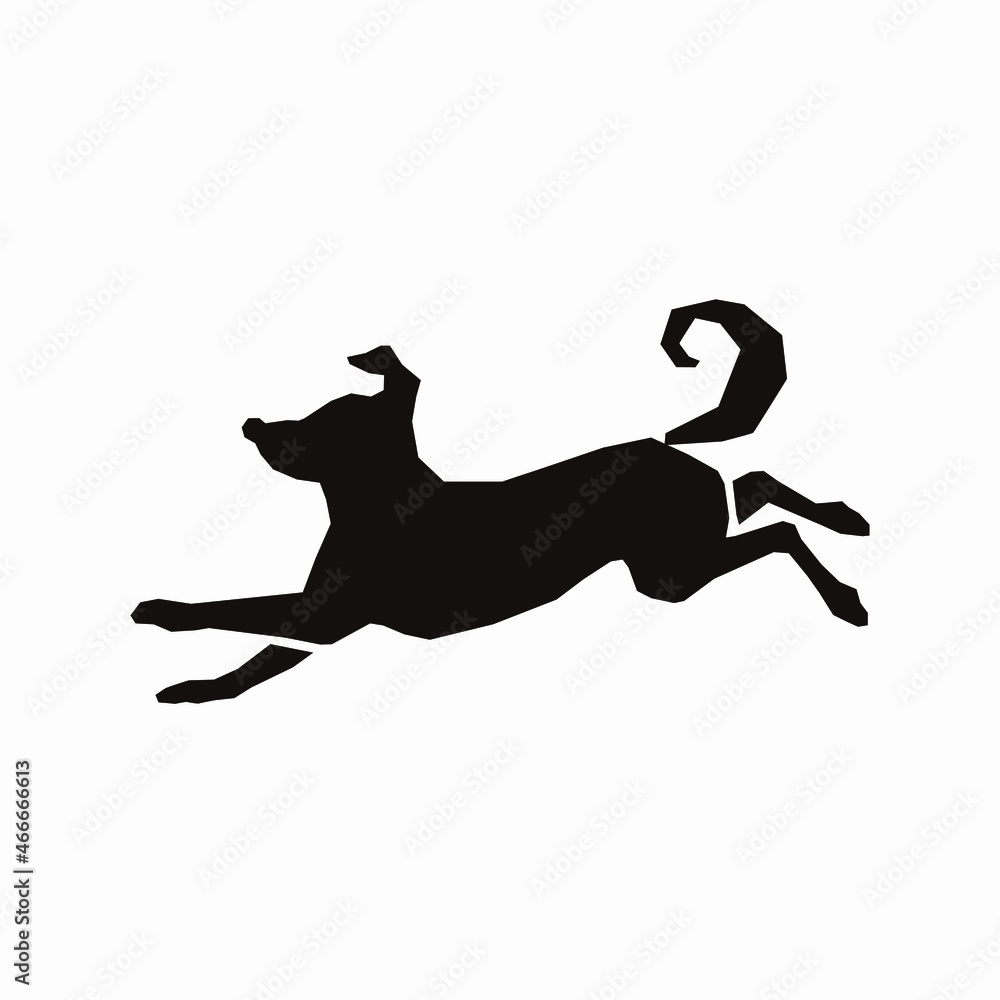 ロゴ、アイコン、シンボルマークのための、走る子犬のシンプルなシルエットイラスト