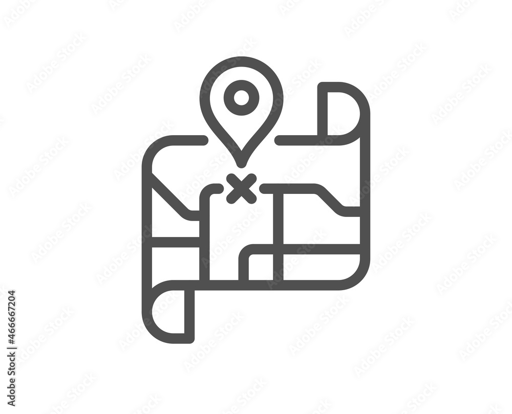 Map line icon. Road trip sign. Journey route distance symbol. Quality design element. Linear style map icon. Editable stroke. Vector