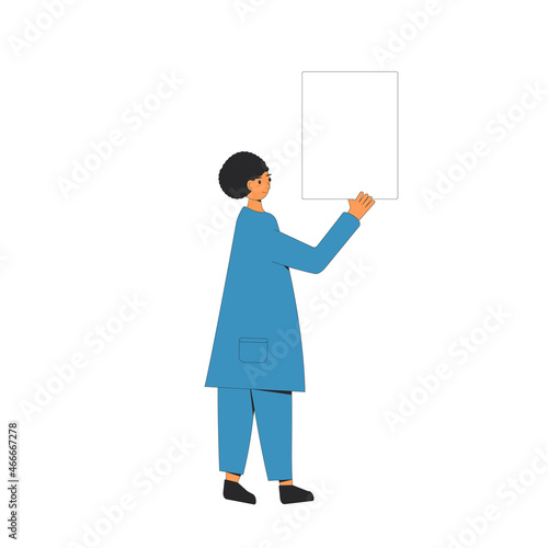Woman holding blank banner.