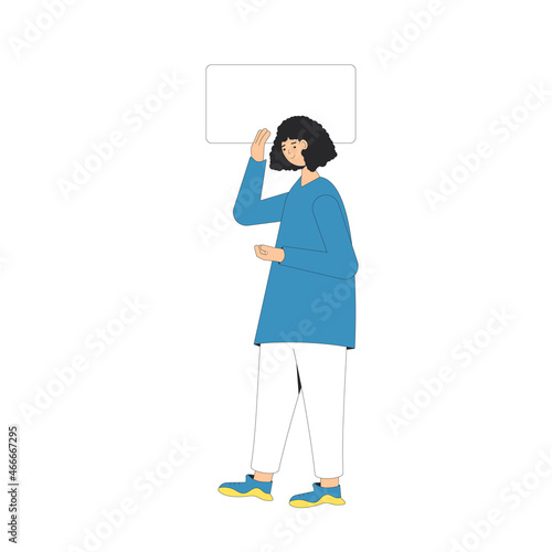 Woman holding blank banner.