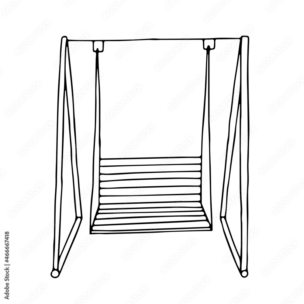 Beautiful hand-drawn black vector illustration of a swing isolated on a white background Beautiful hand-drawn black vector illustration of a swing isolated on a white background
