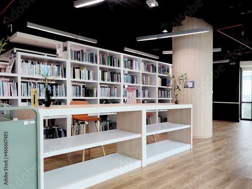 A photo of a library with no people.