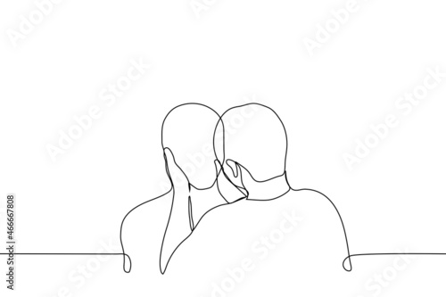 man grabbed another's face - one line drawing vector. the concept of repose; consolation; emotional support; persuade someone; desperate to beg; try to kiss