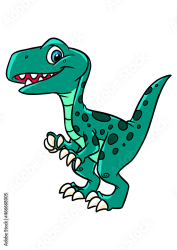 Small carnivorous dinosaur Raptor watching illustration cartoon