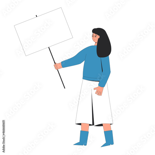 Woman holding blank banner.