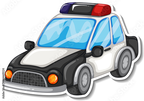 Sticker design with side view of police car isolated