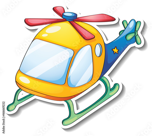 Helicopter cartoon sticker on white background