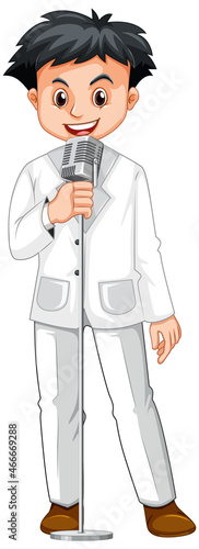 Speaker man with microphone on white background