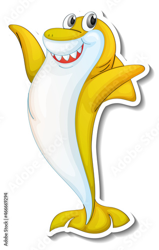 Funny yellow shark cartoon character sticker