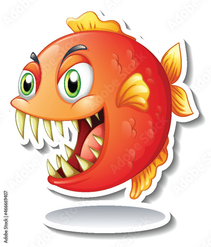 Angry piranha fish cartoon sticker