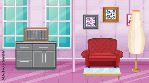 Living room interior design with furniture